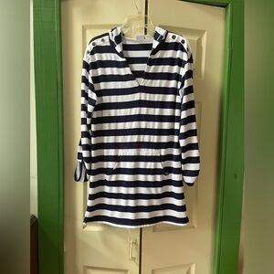 Striped Navy and White Hooded Coverup